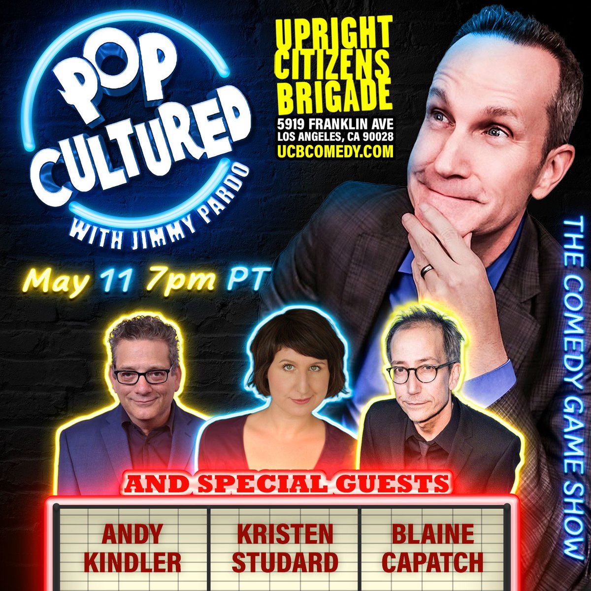 Pop Cultured with Jimmy Pardo (@popculturedgame) on Twitter photo SATURDAY NIGHT! <a href="/jimmypardo/">Jimmy Pardo</a> @blainecapatch <a href="/kstud/">kristen studard</a> & <a href="/AndyKindler/">Andy Kindler</a> all <a href="/ucbtla/">UCB Theatre LA</a>! Live and streaming tix avail at: ucbcomedy.com/show/pop-cultu… SATURDAY NIGHT! <a href="/jimmypardo/">Jimmy Pardo</a> @blainecapatch <a href="/kstud/">kristen studard</a> & <a href="/AndyKindler/">Andy Kindler</a> all <a href="/ucbtla/">UCB Theatre LA</a>! Live and streaming tix avail at: ucbcomedy.com/show/pop-cultu…
