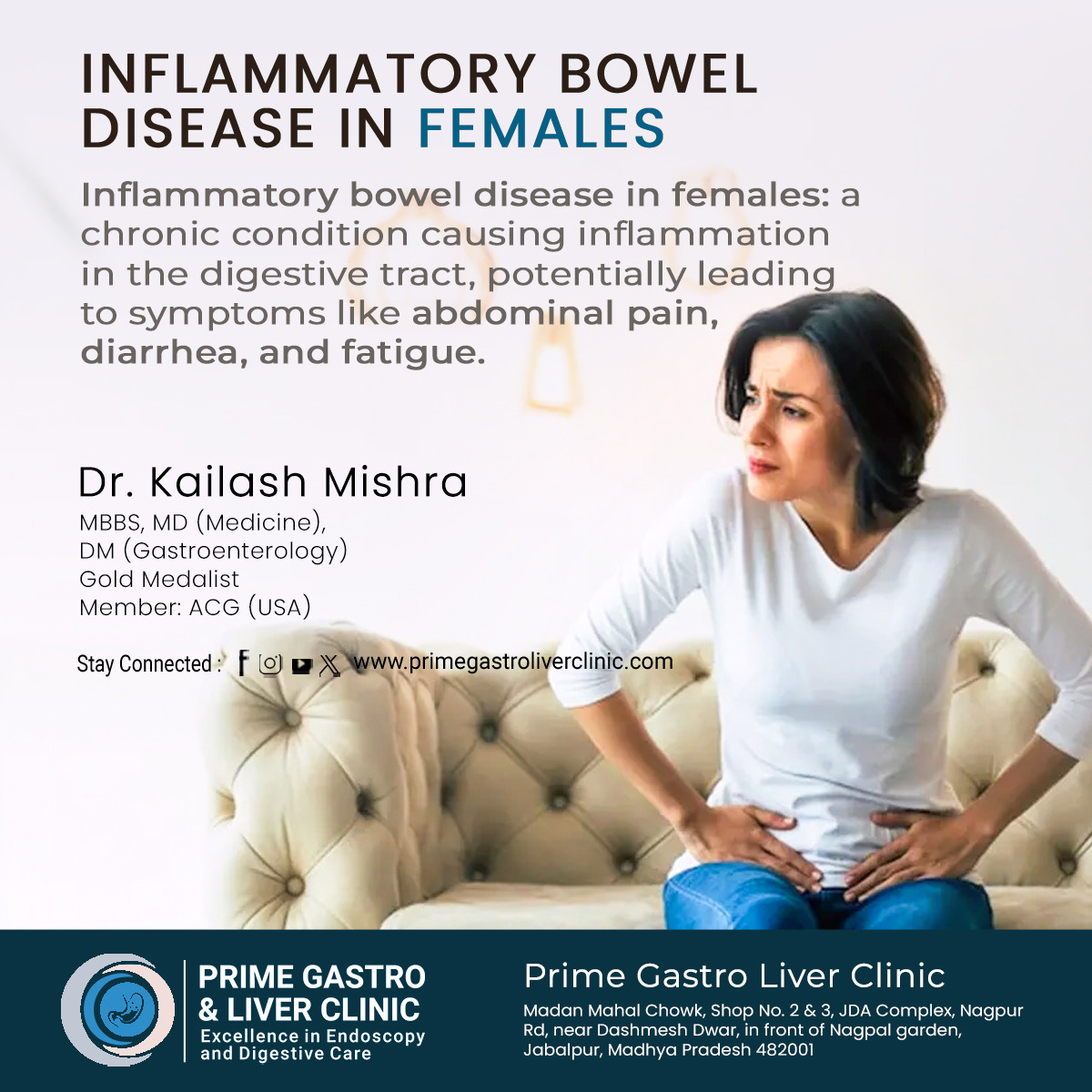 #Inflammatoryboweldisease (IBD) is a group of disorders that cause #chronic inflammation in the digestive tract. In #females, IBD can affect the #intestines.

Read More: lnkd.in/dVfRk3BA, contact on 9826014491
#gastrointestinal #gastroenterology #health #femalemuscle
