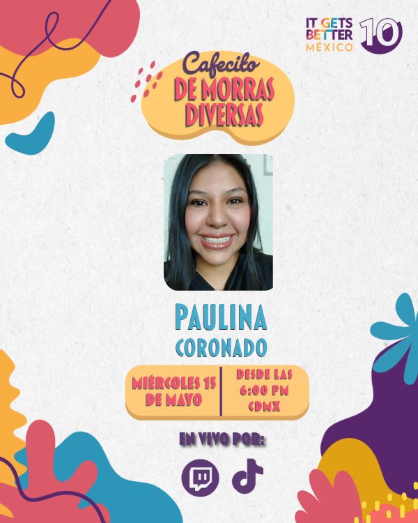 ItGetsBetterMx's tweet photo. 👩‍🎤 Cafecito Morras Diversas con Pau Coronado. 
🎨 Dibujos Queer con @gatitoquepinta. 
👩‍🎨Cafecito Ilustrado con @andrea_outon. 

10 años de elevar, empoderar y conectar a jóvenes LGBTQ+ en México. 🏳️‍🌈🏳️‍⚧️

🔗: https://t.co/JIcH9TG3sy https://t.co/vI2fmmPvtN