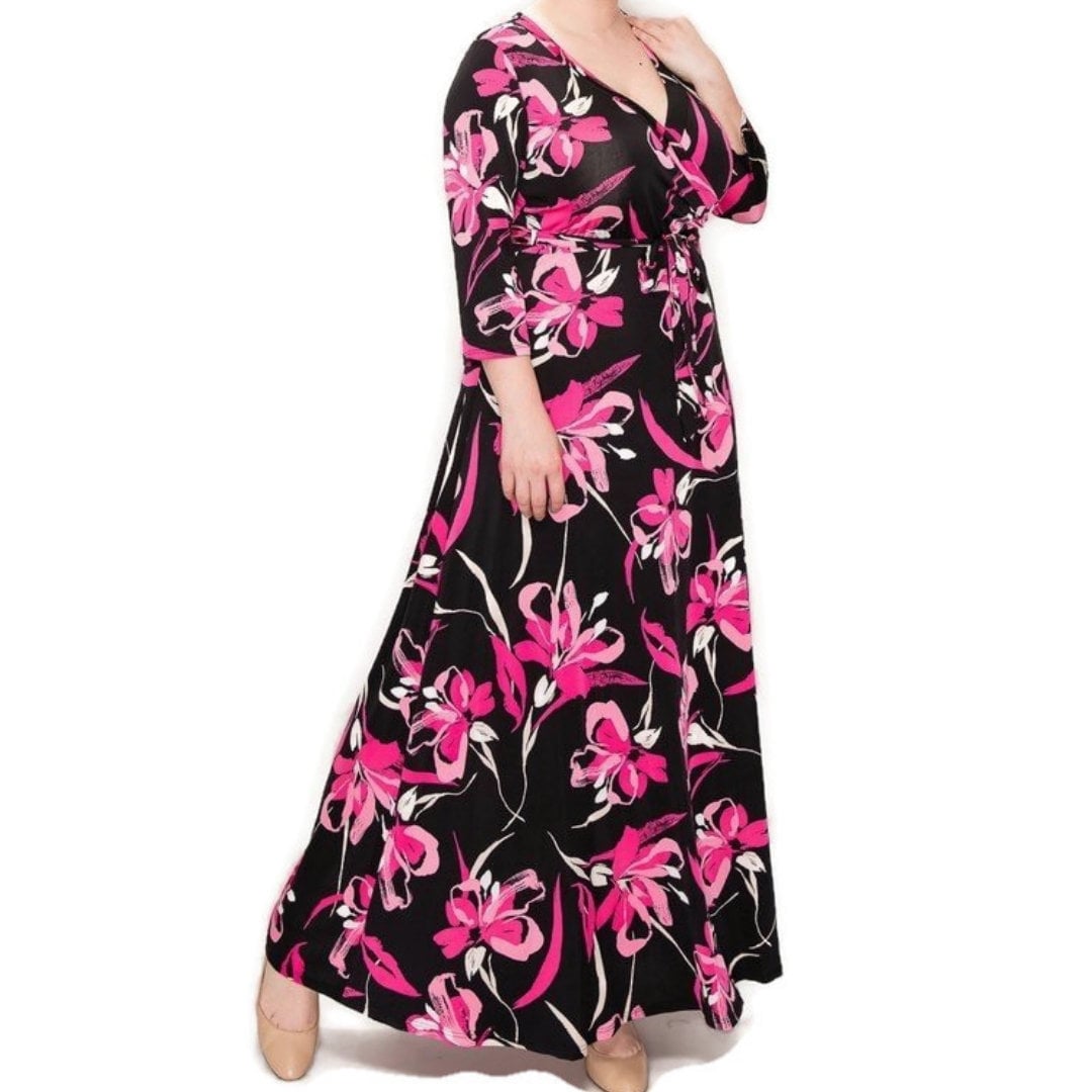 Pink Ribbon Faux Wrap Maxi Plussize Dress tuppu.net/a5975111 #bridesmaid #plussizefashion #jumpsuits #smallbusiness #womenfashion #janettefashion #wedding #maxidress #VenechiaFashion