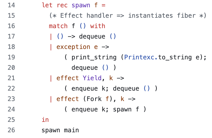 kc_srk's tweet image. OCaml 5.3 will have syntax support for effect handlers (github.com/ocaml/ocaml/pu…). This vastly improves the UX of using effect handlers in OCaml