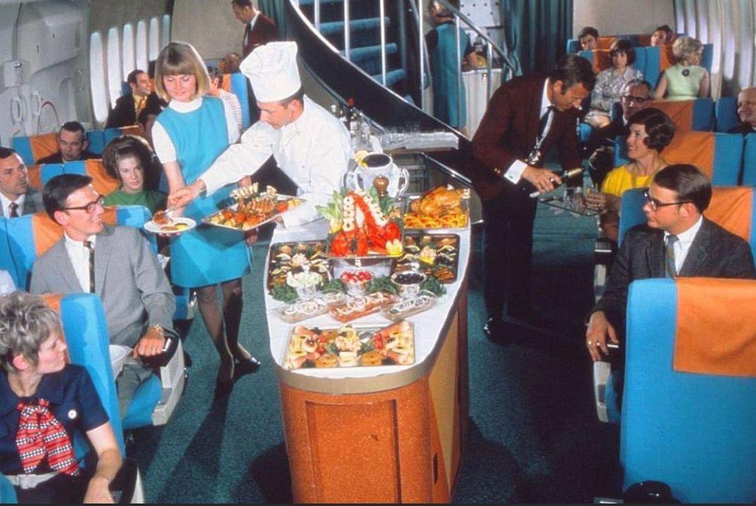 Airplane food 1960s, now it’s mostly prepackaged .