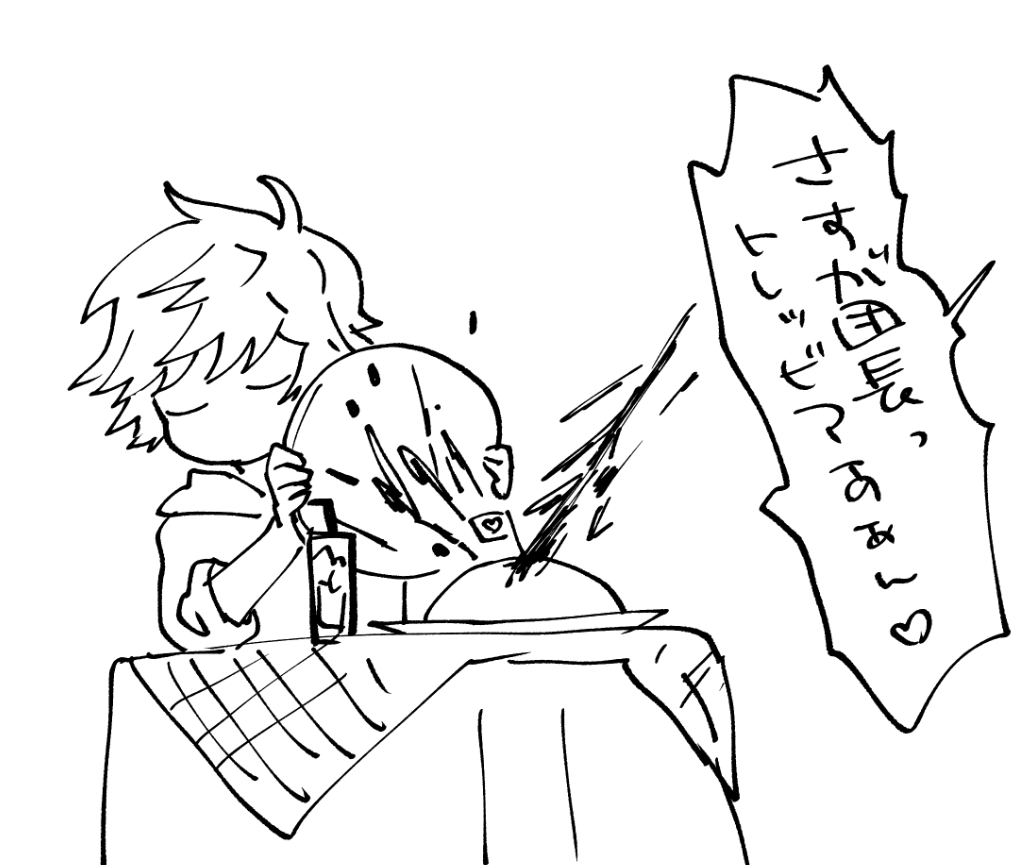 とっさにトレンチを奪って防ぐ団長 
