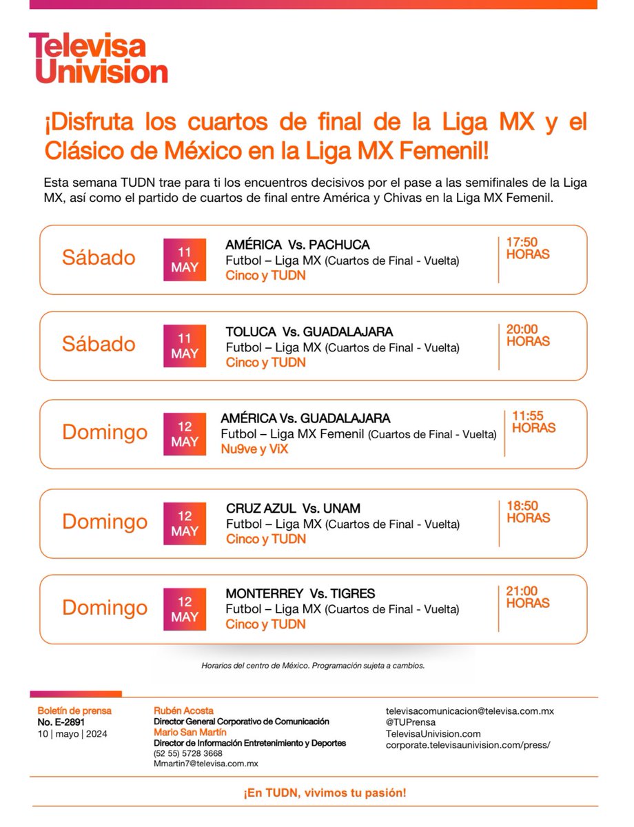 ¡Disfruta los cuartos de final de la Liga MX y el Clásico de México en la Liga MX Femenil! ⚽️🇲🇽 Esta semana @TUDNMEX tiene los encuentros decisivos por el pase a las semifinales de la #LigaMX, así como el partido de cuartos de final entre América y Chivas en la #LigaMXFemenil.