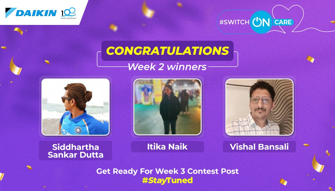 We're thrilled to announce our week 2 winners of the #SwitchOnCare contest 🙌! 

Drop your email ID in our DMs 🎁​
​
#SwitchONCare #Winners #Congratulations #Daikin #DaikinIndia #ContestTime #DaikinAC #Comfort #AirConditioning #AirConditioner #TheAirSpecialist #MovieVouchers
