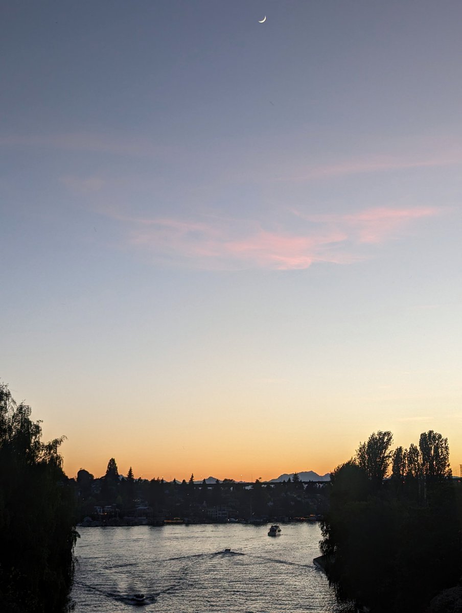 Crescent moon sunset over the Montlake Cut