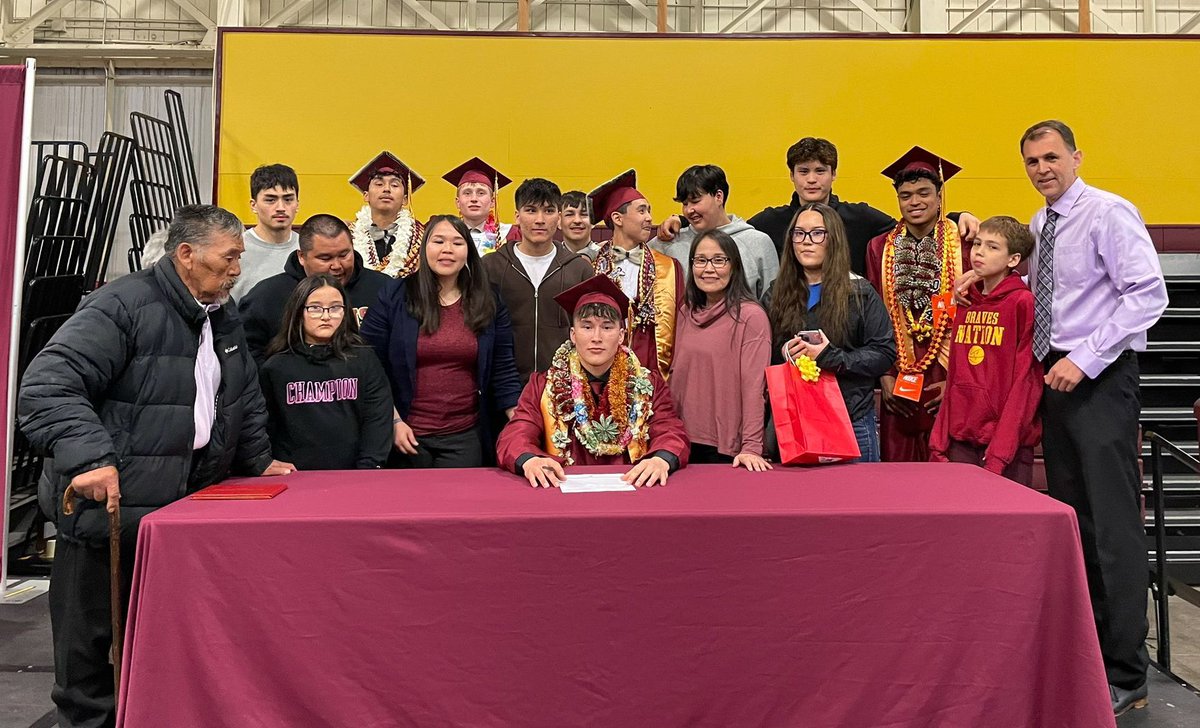 Congratulations to Kaison Herrmann, from Mt. Edgecumbe HS and hometown of Koliganek, Alaska, who signed his letter of intent to continue his education and basketball career at Southwestern Oregon Community College. #NativePreps