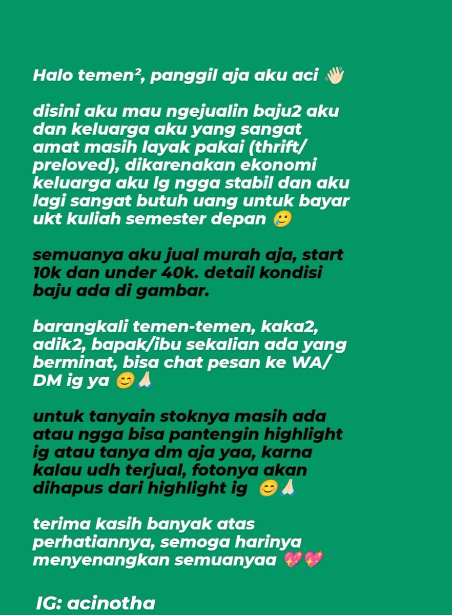 acinotha's tweet image. Halo temen2, kebetulan aku lg butuh uang, ini ada beberapa baju aku yg mau dijual dan masih bagus, kalau ada yg minat boleh dm ya, atau mau liat yg lainnya bisa cek ke ig aja (@acinotha) , terima kasih sebelumnya 🙏🏻 #thrift #bajuthrift #bandung