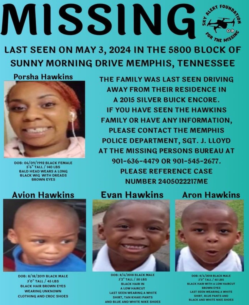 #Missing #PorshaHawkins #AaronHawkins #EvanHawkins #AvionHawkins #Missing #MissingMom #MissingChildren #MissingChild #AmbertAlert #Memphis #Tennessee