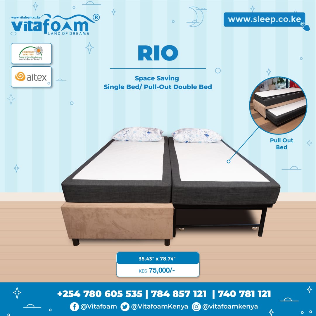 🌟😮🛌🏾 The Amazing Space-Saving Rio Bed that Converts from ☝️ to ✌️ in Seconds, Now Exclusively Available at #VitaFoamKenya®! 🛌🏾😮🌟 ☎ For All *Enquiries, *Orders & *Deliveries Call: +254 780 605 535 | 740 781 121 📍Our Locations > bit.ly/30VqOrf