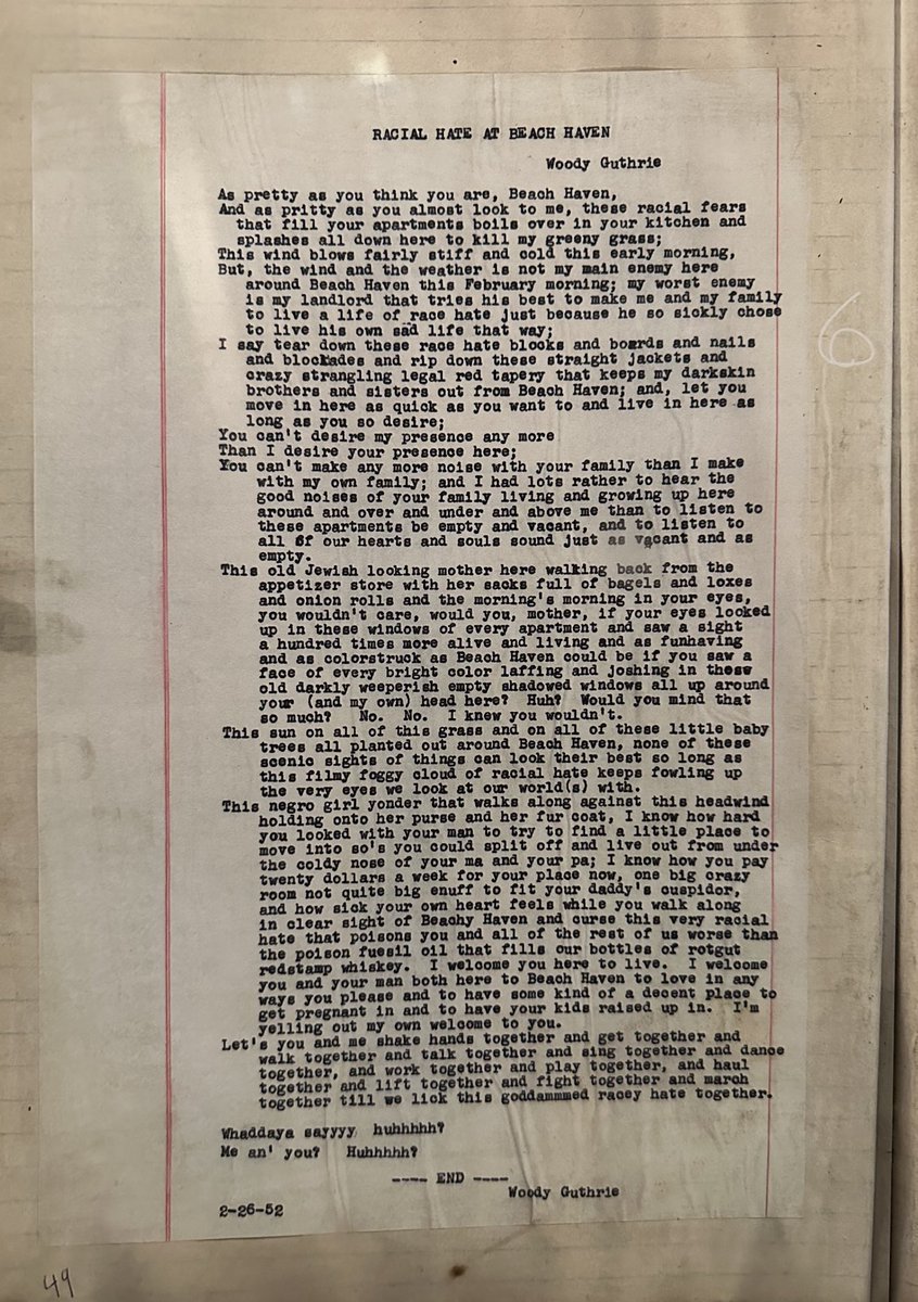How much did Woody Guthrie loathe his racist landlord Fred Trump? Four exhibits at his museum. If you’d told me that one of this vast nation’s greatest singing poets would, 70 years prescient, foresee the *name* of our full fascism ascendent, I’d’ve said, “too on the nose.”