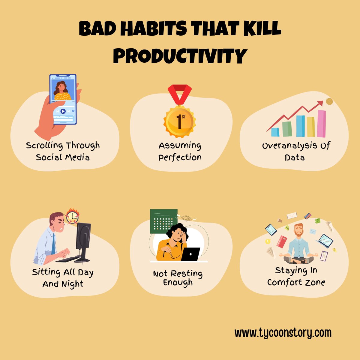 Are These Habits Harming Your Productivity Every Day?

#productivitykiller #breakbadhabits #overanalysis #sedentarylifestyle #comfortzone #timemanagement #FocusOnPriorities #balanceiskey #mindfulness #SelfCare #worksmart @TycoonStoryCo @tycoonstory2020 @HubSpot @BusinessInsider