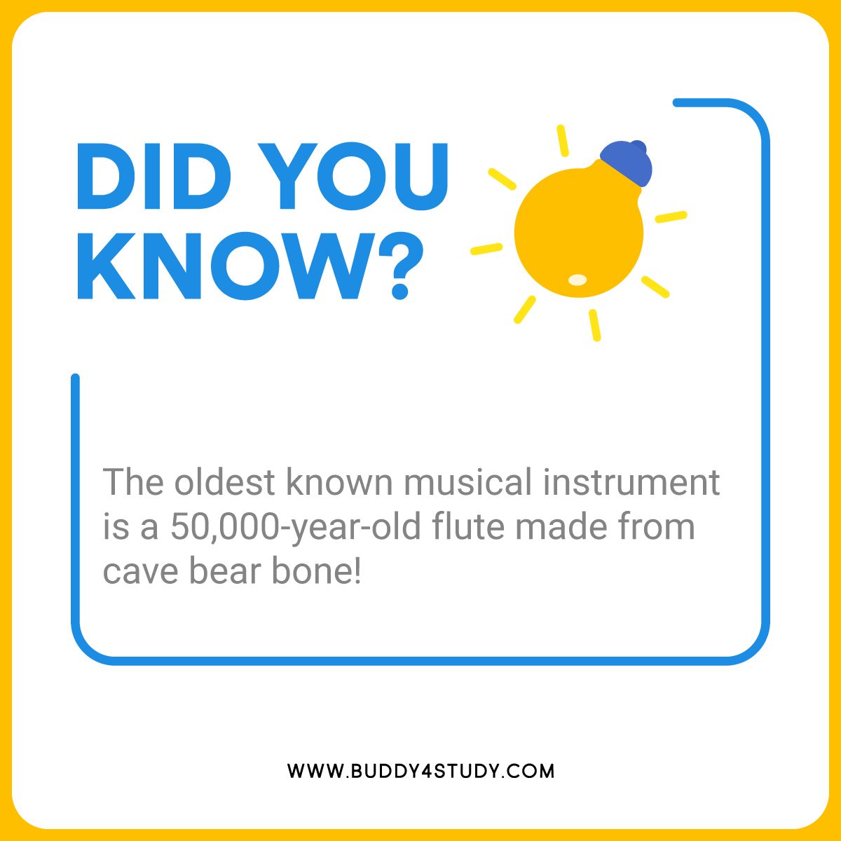 The undisputed champion of musical seniority is a 50,000-year-old flute crafted from the bone of a cave bear. #music #flute #ancient #global #facts #didyouknow #Buddy4Study