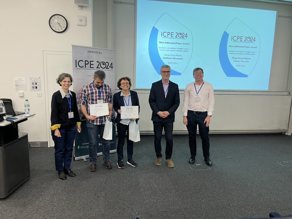 Most Influential Paper Award (MIP, final): Uncertainties in the modeling of self-adaptive systems: a taxonomy and an example of availability evaluation, Diego Perez-Palacin, Raffaela Mirandola #ICPE #ICPEConf