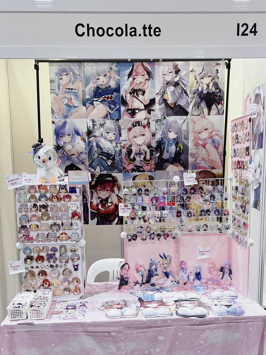 All set up with chocola at doujima booth i24~ come by and say hi! ૮꒰ྀི∩´ ᵕ `∩꒱ྀིა