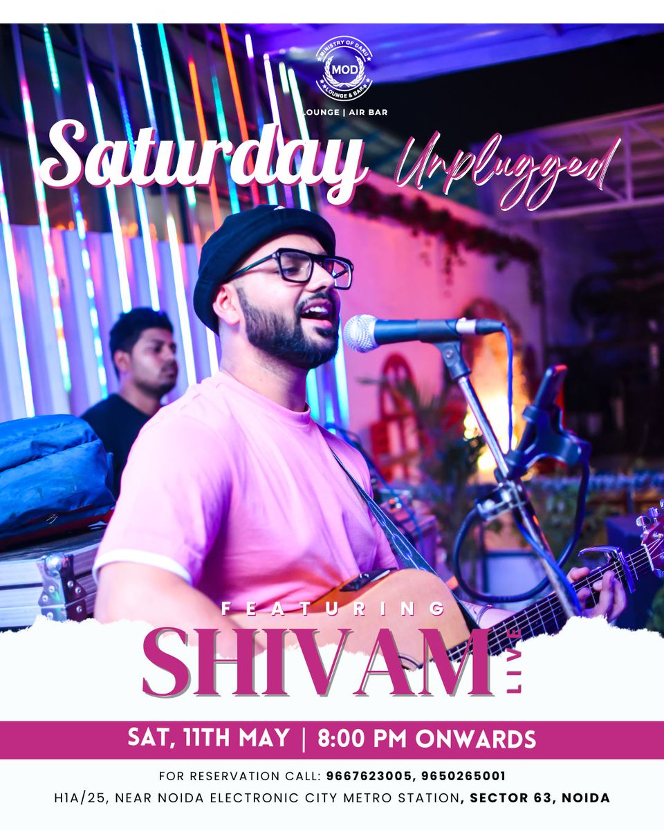 Make your weekend better with SHIVAM’s soulful tunes this Saturday at @MinistryofdaruM  !

𝐅𝐨𝐫 𝐑𝐞𝐬𝐞𝐫𝐯𝐚𝐭𝐢𝐨𝐧:- Contact on 9667623005, 9650265001

#ministryofdaru #Noida #SaturdayVibes #PartyTime #restaurant #weekendfun #live #band #Delhi #explore #TrendingNow