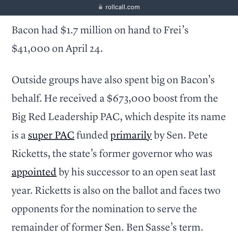 Neocons panicking so hard Pete Ricketts is spending $673,000 to try to buy RINO Don Bacon his seat against conservative favorite Dan Frei.  Support Dan Frei!  

#Nebraska #Omaha #Gretna #Elkhorn