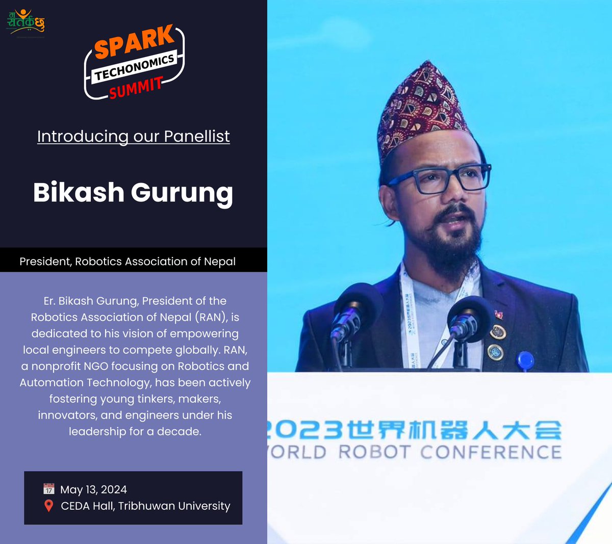 Join us in welcoming Bikash Gurung, a visionary in robotics, AI, and entrepreneurship, to Spark Techonomics Summit! #TechonomicsSummit #RoboticsAI Participation Registration Form: bit.ly/sts-join StartUp Presentation Registration Form: bit.ly/sts-startup