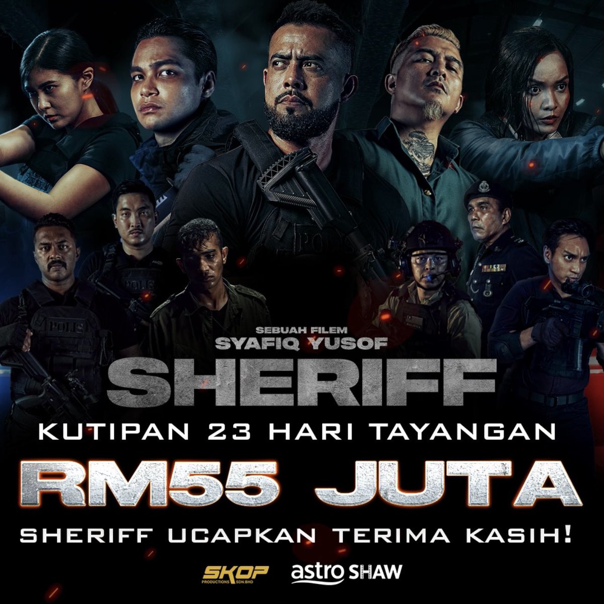 🔥RM55 JUTA KUTIPAN!!🔥 Alhamdulillah, Terima Kasih semua! 🫶🏻 Filem NO.1 Malaysia 2024 telah berjaya mendapat kutipan sebanyak RM55 JUTA‼️💥 Sokongan korang yang padu untuk fenomena #DemamSheriff mampu pecahkan panggung! Jom teruskan sokong Filem SHERIFF 😍 #Sheriff…