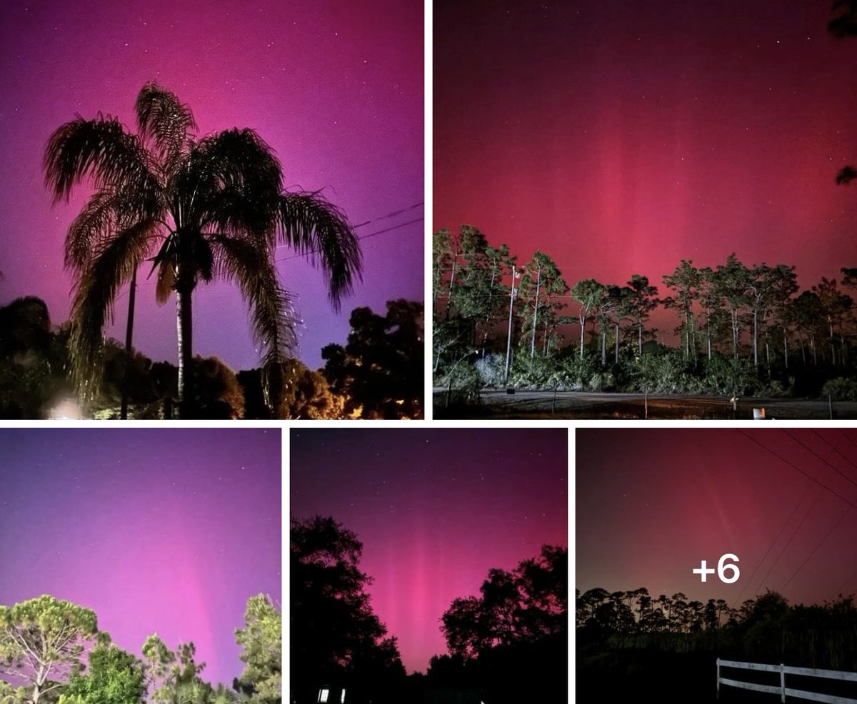 NEW PICTURES: Extremely rare aurora in Southwest Florida this evening, first time in decades, was glowing pink in the northern sky. This is honestly on the same level as seeing snow here, some may not see this again in their lifetime. This was caused by an 'Extreme' G5 Solar