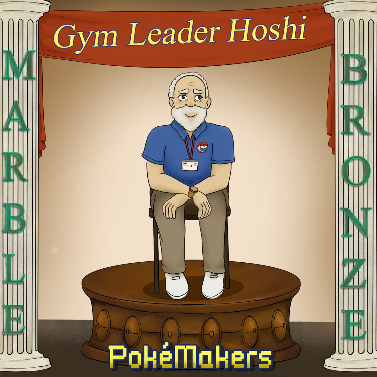 Hi there, thanks for coming by, enjoy the museum. What's that? You want a gym battle? Well now, it has been a while!

Yeah, let's see if ol' Hoshi remembers how to do this!

#fakemon