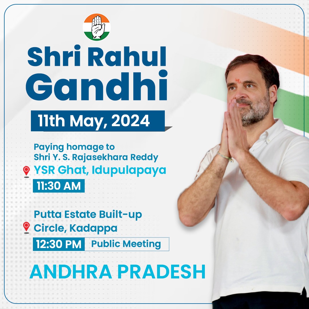 Today Congress President @kharge ji will address rallies in Samastipur and Muzaffarpur, Bihar ; While @RahulGandhi ji will be at YSR Ghat, paying homage and attend meeting in Kadappa, Andhra Pradesh.