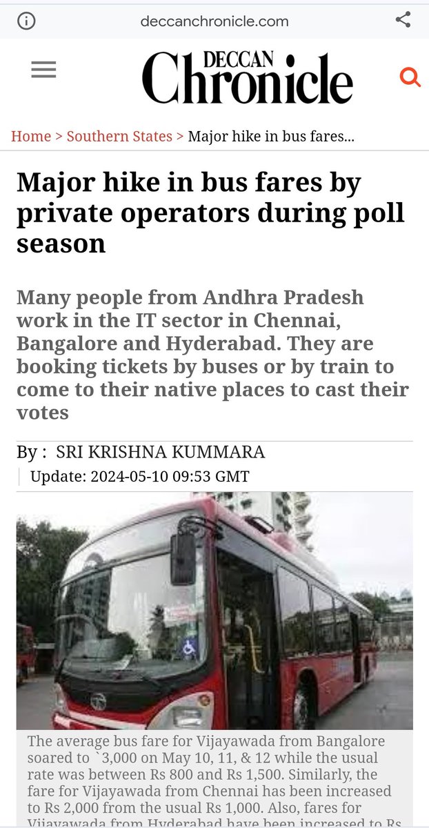 Why #APElections2024 a reason to overcharge #Voters
#ElectionCommissionOfIndia should think about this in guidelines. Why scavenger attitude? 
@pibvijayawada @TOI_Andhra @CEOAndhra @ECISVEEP @apsrtc @APSRTCBuses @DmKkl48214 @THChennai @UpdatesChennai
@CMOTamilnadu @CMofKarnataka