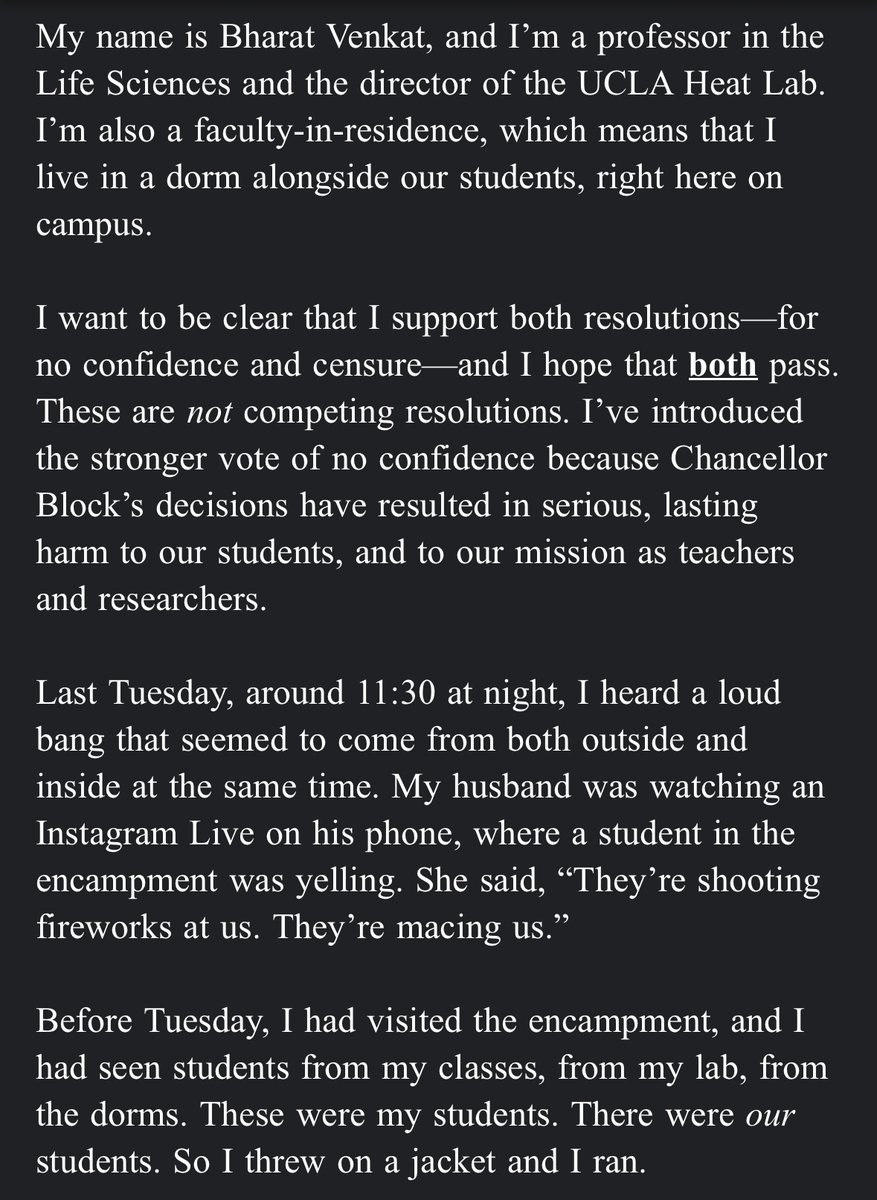 Today, I introduced a Resolution of No Confidence in Chancellor Block to UCLA's academic senate. It was blocked by filibuster, but we're going to try again next week. We're not done fighting. Here's the full text of what I would have said if I hadn't been cut-off