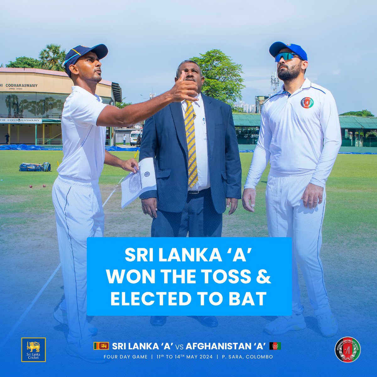 Sri Lanka 'A' skipper Pasindu Sooriyabandara won the toss and elected to bat first at P Sara Oval. #SLvAFG #SLATeam