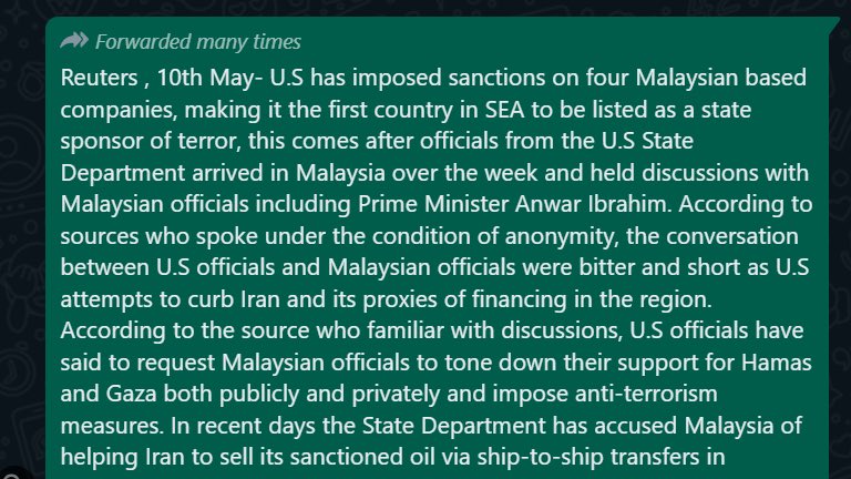 Malaysians, if you received this message/article on WhatsApp, please note that it is false and we did not report it. Thank you.