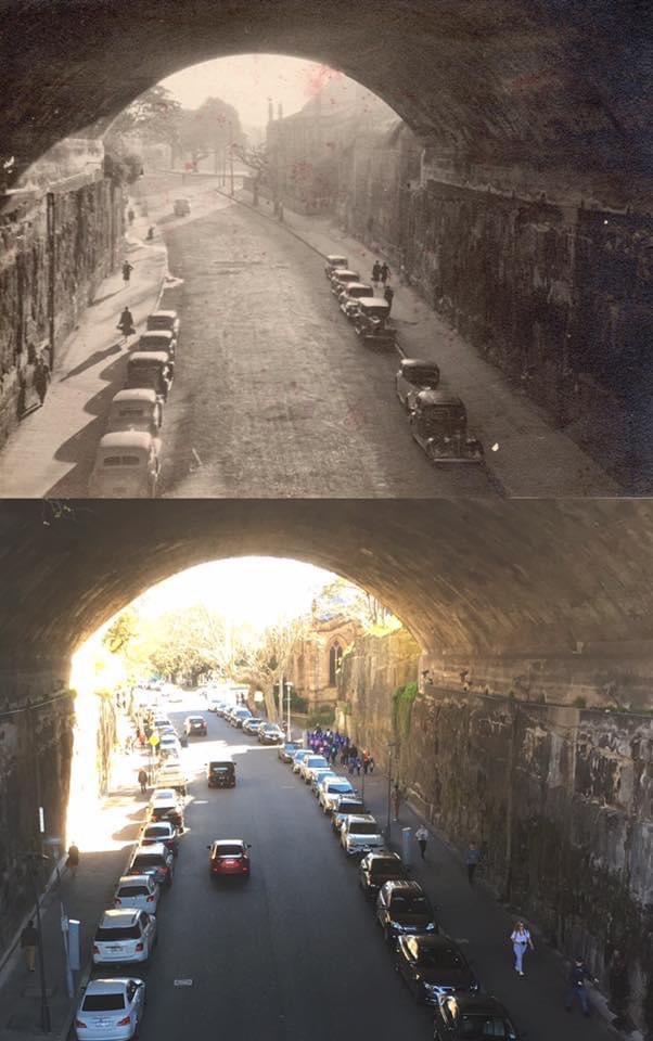 Blast from the STAN past - The Argyle Cut viewed from the Cumberland Street Bridge in the 1940s and in 2017. [early 1950's-Lianne Essex's family collection>2017-Phil Harvey]