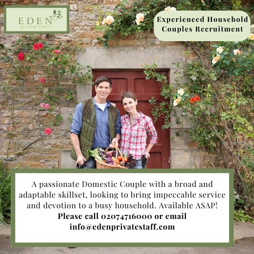 Experienced Couple available for their next position - Please call 02074716000 or email info@edenprivatestaff.com

edenprivatestaff.com/resume/sd-6788…
#domesticstaff #domesticcouples #householdcouples #privatestaff #familyoffices #caretakercouple #guardiancouple