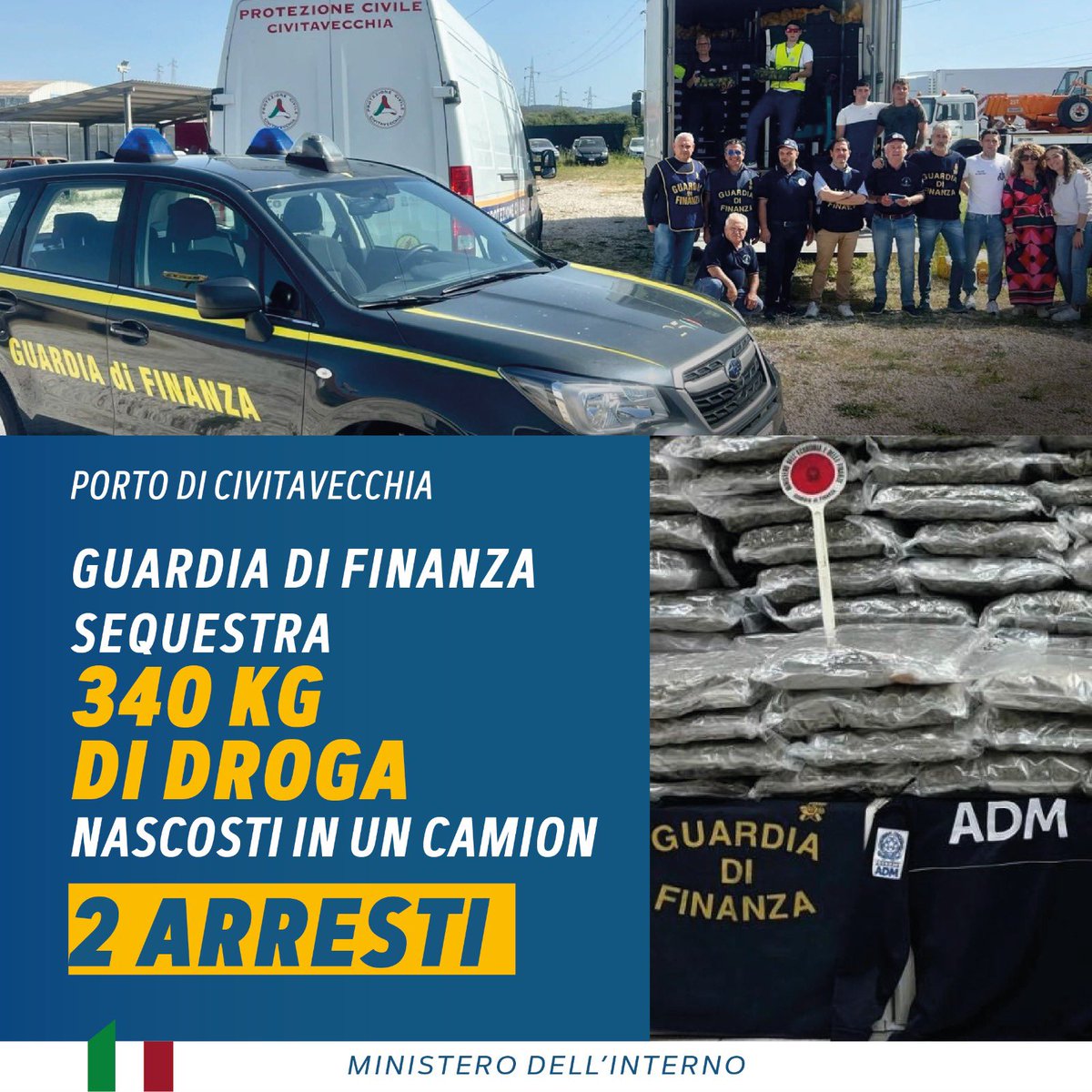 340 kg di hashish e marijuana, nascosti in un camion che trasportava frutta e verdura dalla Spagna, sono stati sequestrati dai Finanzieri e dal personale dell’Agenzia delle Dogane e Monopoli, nel porto di Civitavecchia. La droga avrebbe fruttato, una volta raggiunte le piazze di…