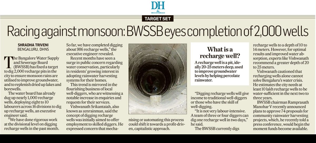 BWSSB spearheads Bangalore's water rejuvenation efforts! Within just 30 days, 986 rainwater recharge pits have been established, with a goal of reaching 2000 soon. This initiative sparks optimism for a greener, more sustainable future. 💧🌱 @PrasathIas #SaveWater #Bengaluru