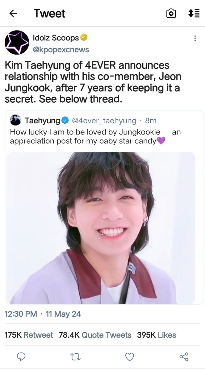 stillwtaekook's tweet photo. ~ How lucky I am to be loved by you♡
A short #taekookau wherein taehyung and jk are both idols and have a secret relationship for 7 years, until taehyung decided to finally reveal their relationship by posting a twt thread. https://t.co/6qTp15CFdP