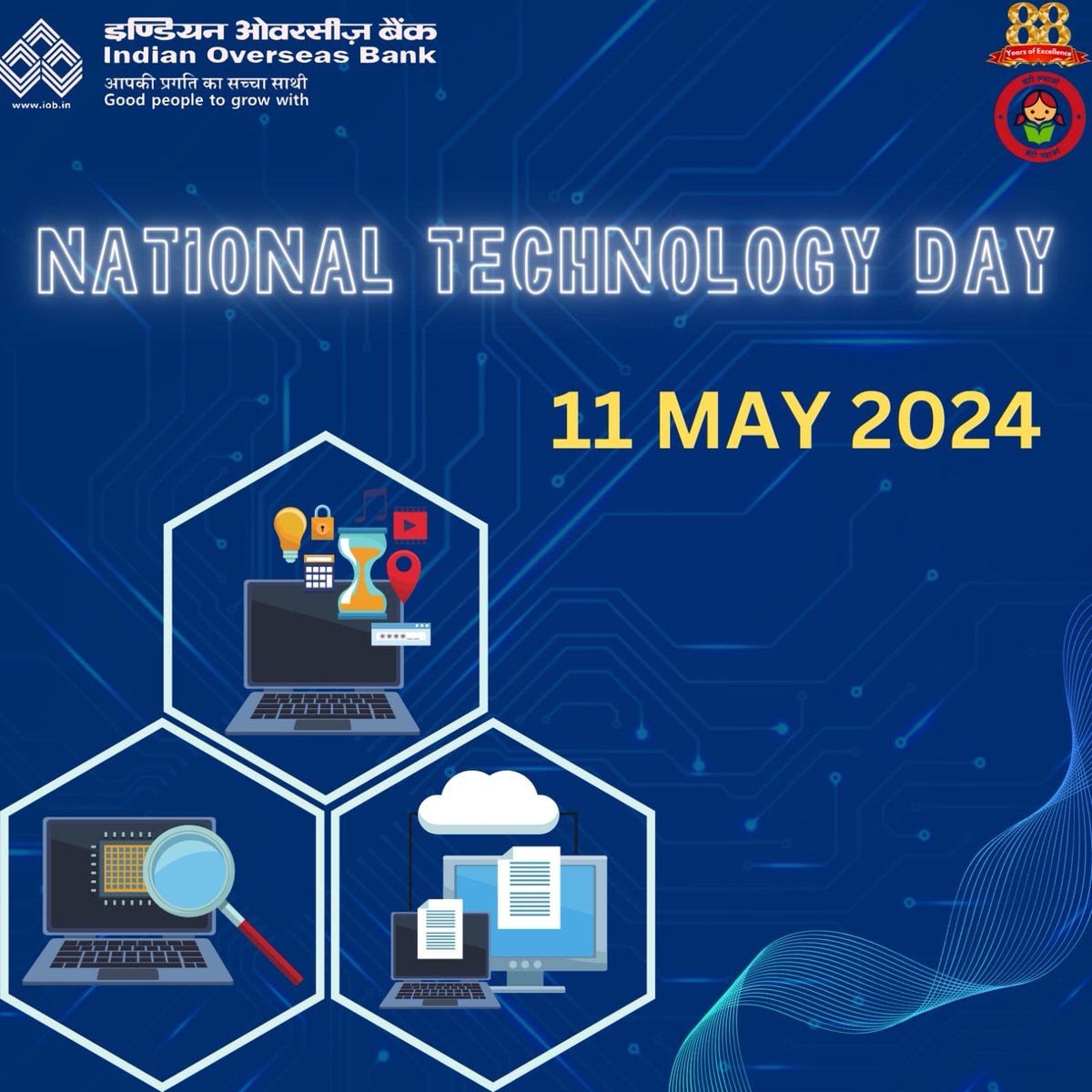 From bytes to breakthroughs, celebrating the power of technology on National Technology Day! #NationalTechnologyDay #IOB #IndianOverseasBank #DFS #RBI