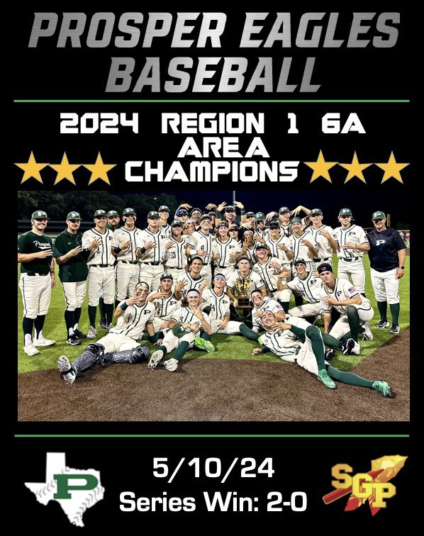 Congratulations to our Region 1 6A Area Champions. Thank you to our family, friends, and fellow students who cheered us on to a series win against South Grand Prairie. We’re looking forward to the Regional Quarterfinals against the Flower Mound Jaguars.
 
#Details212