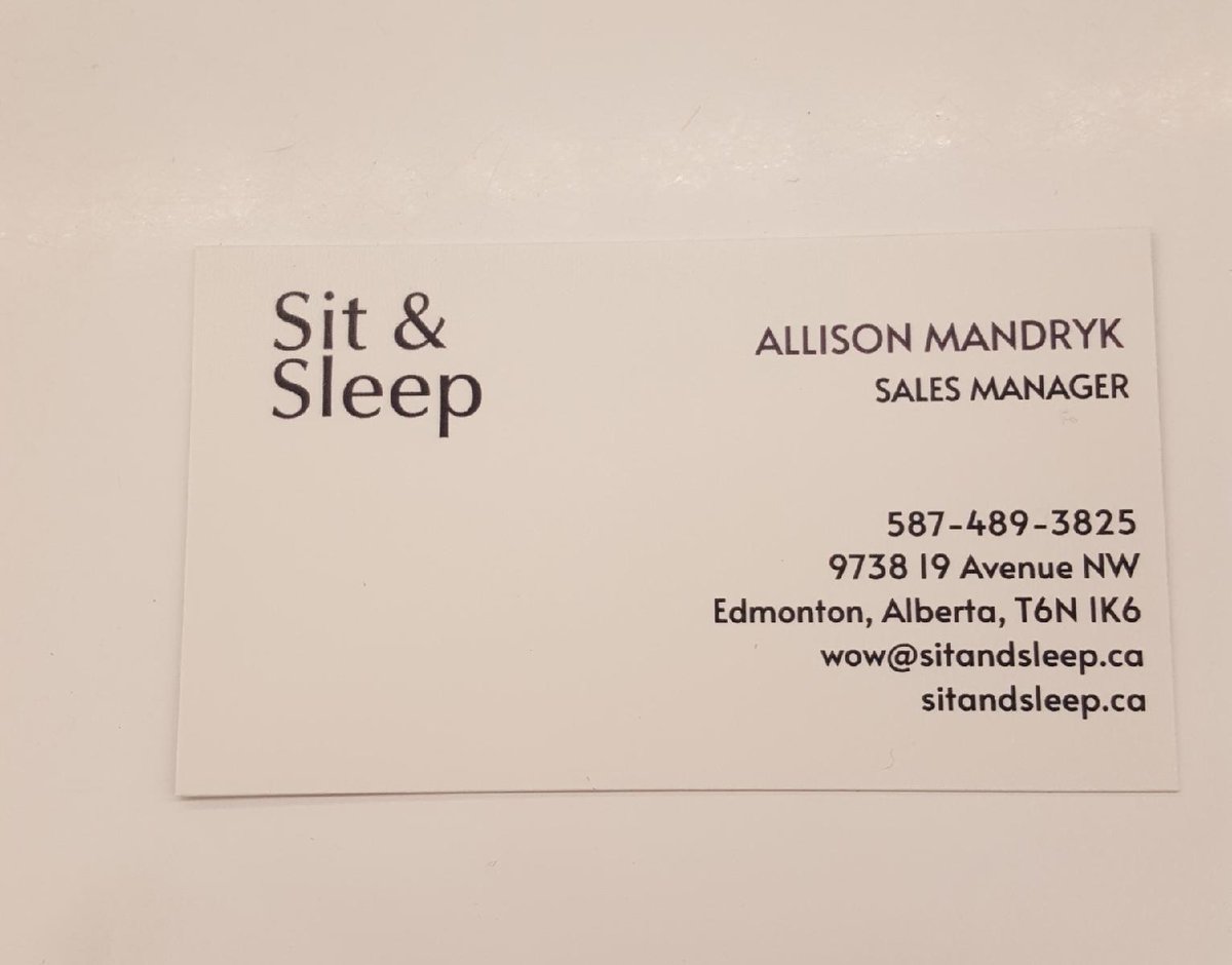 HomeMandryk's tweet photo. Sit &amp; Sleep Edmonton 
Bedrooms Living Rooms Dining Rooms
Allison Mandryk Sales Manager
9738 19 Ave NW  Edmonton
#yeg #shpk #leduc #fortsask #wetaskiwin #nisku #leduc #devon #t8n #sprucegrove #stonyplain #lamont #camrose https://t.co/Dx8keKJ1bT