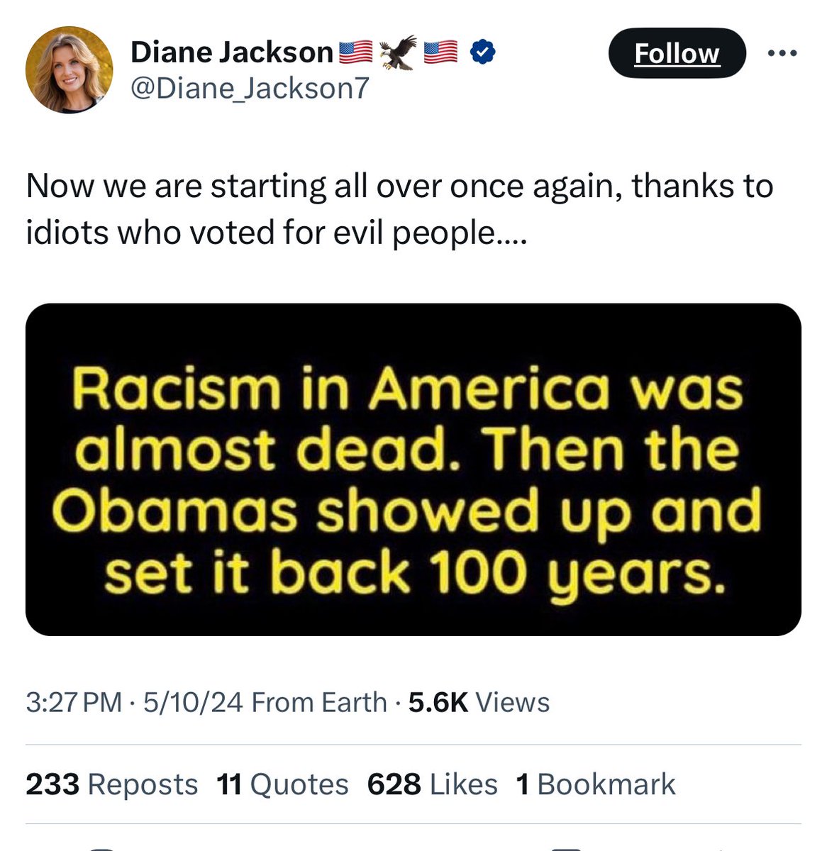The Obama showed up and racist beotches like Diane were like….. Nooooooo ain’t none of us pure bloods got time for that shit… Yeah we see y’all pure blood racist pigs