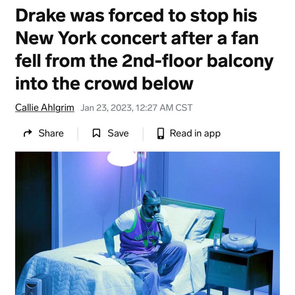 5:38p & 6:25p: @EbonyPrince2k24 posts items from 'meet the grahams' cover, tells drake it should jog his memory of discarding something...

7:22p: top dawg tweets battle is over

security cam date coincides with a fan falling from a 2nd-floor balcony at a drake concert

???????