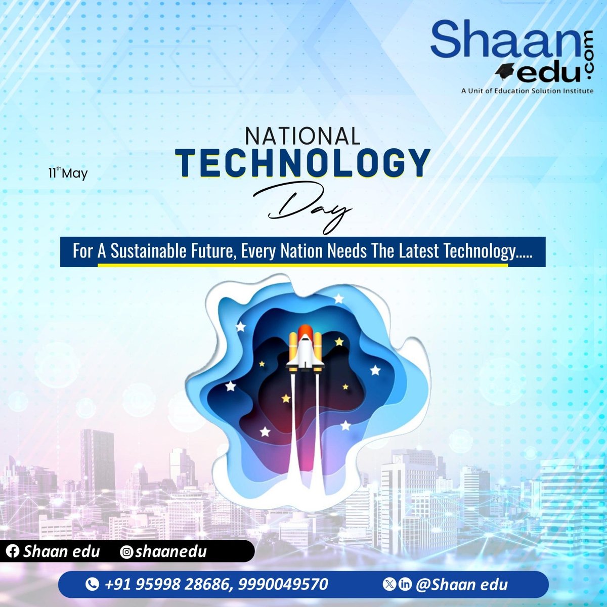 Happy National Technology Day! Let's celebrate innovation, knowledge, and progress. Together, we pave the way for a brighter future through education and technology. Keep inspiring and creating. #NationalTechnologyDay #shanedu #Technicaleducation