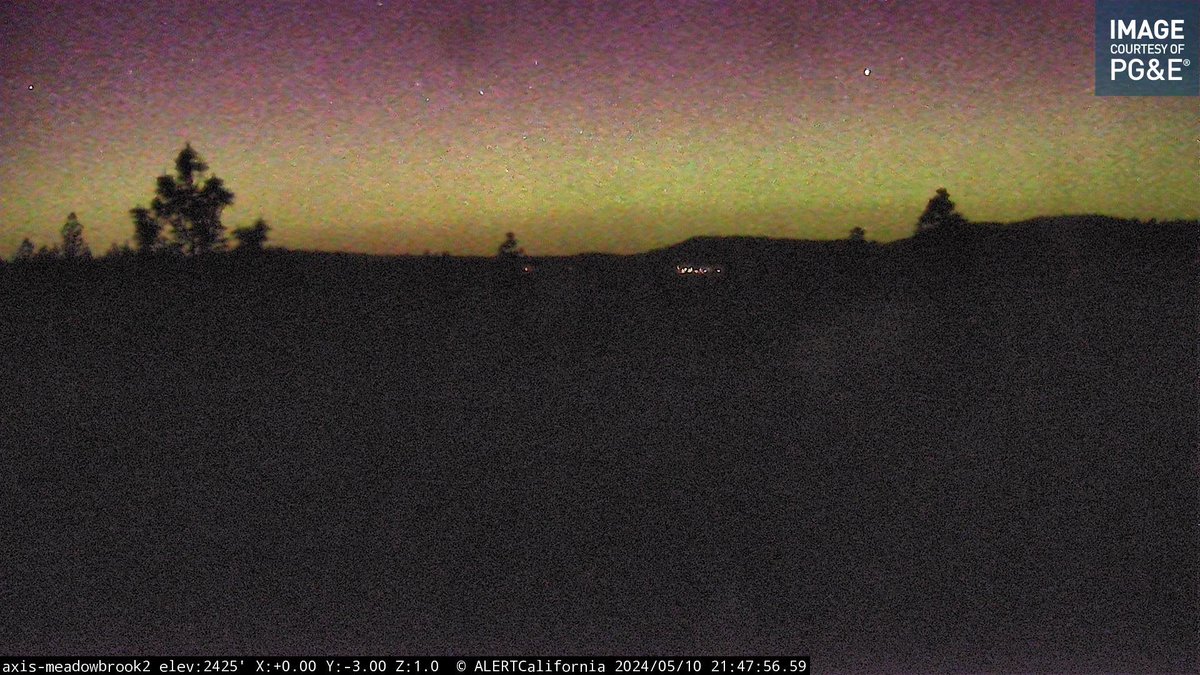 Here we go!!! The northern lights are showing up on cameras in California! This image is just outside Placerville showing the gorgeous aurora borealis