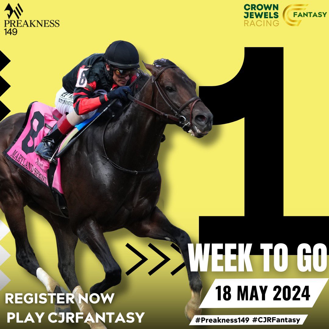1️⃣ Week until #Preakness149‼️🐎🇺🇸

Get Ready to Play The Game 🐎🎮

🏆: @PreaknessStakes 
🗓️: Saturday 18th May
📍: @PimlicoRC 
🎟️: Tickets Available 

#preakness #triplecrown  #18ofthebest #premiumracing #fantasygame #fantasysports #entertainment #nobrainer #pickyourhorses