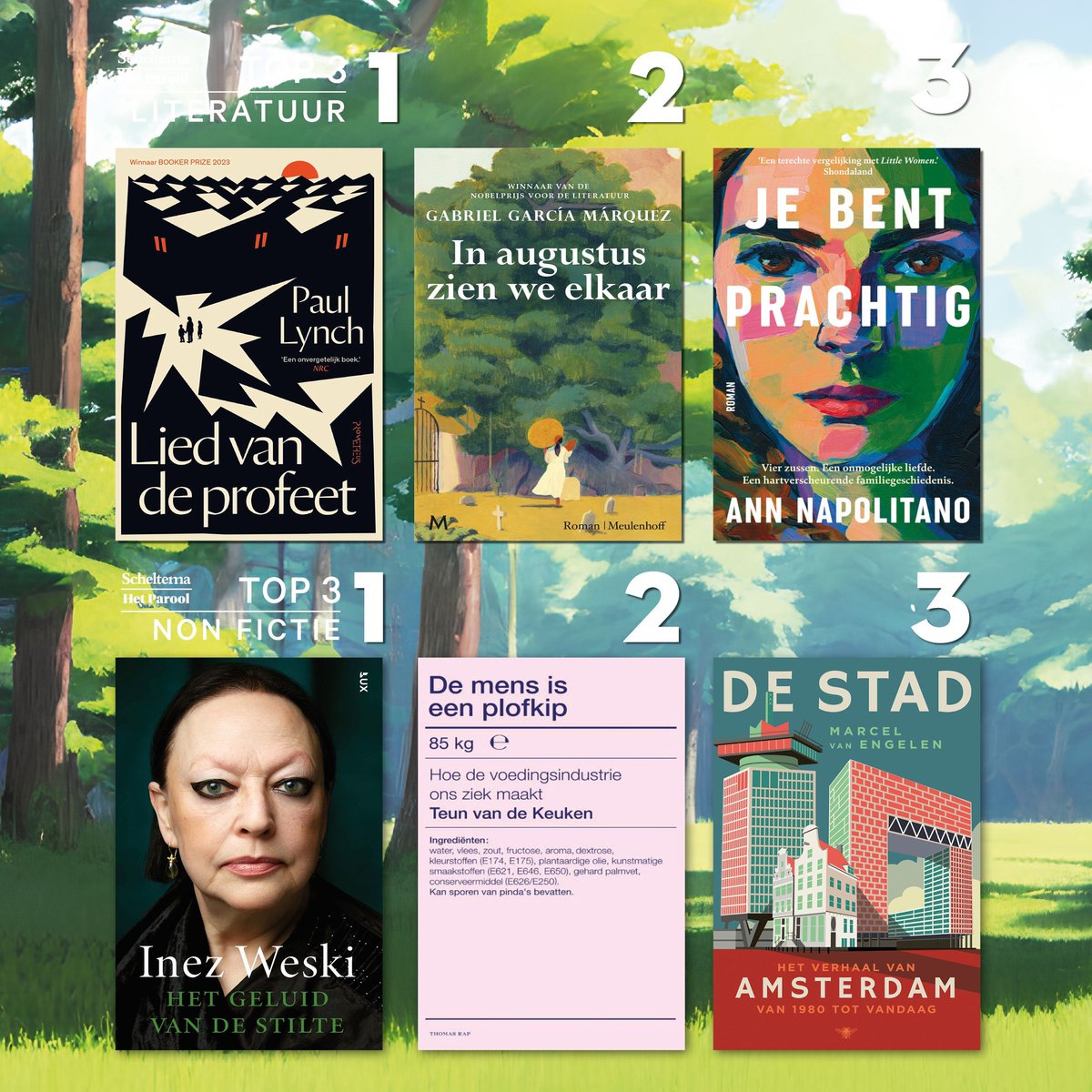 Het is weer tijd voor de Parool Top10! Nieuw in de top drie zijn 'In augustus zien we elkaar', 'Je bent prachtig', 'De mens is een plofkip' en 'De stad'. Benieuwd naar het complete overzicht? Kijk snel op onze website. 
buff.ly/37z4cy4