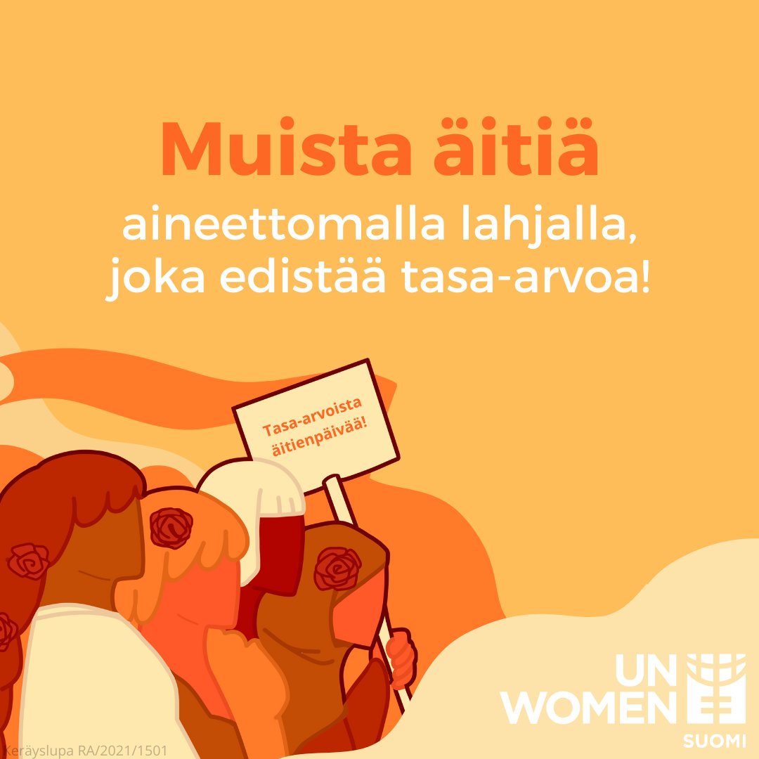 Mietitkö, miten voisit muistaa äitiä tai äitihahmoa tulevana äitienpäivänä? Meidän lahjavinkkimme nro. 1 on aineeton lahja, joka puolustaa naisten ja tyttöjen oikeuksia! Löydät erilaiset tasa-arvoa edistävät lahjat lahjakaupastamme: unwomen.fi/kauppa.
