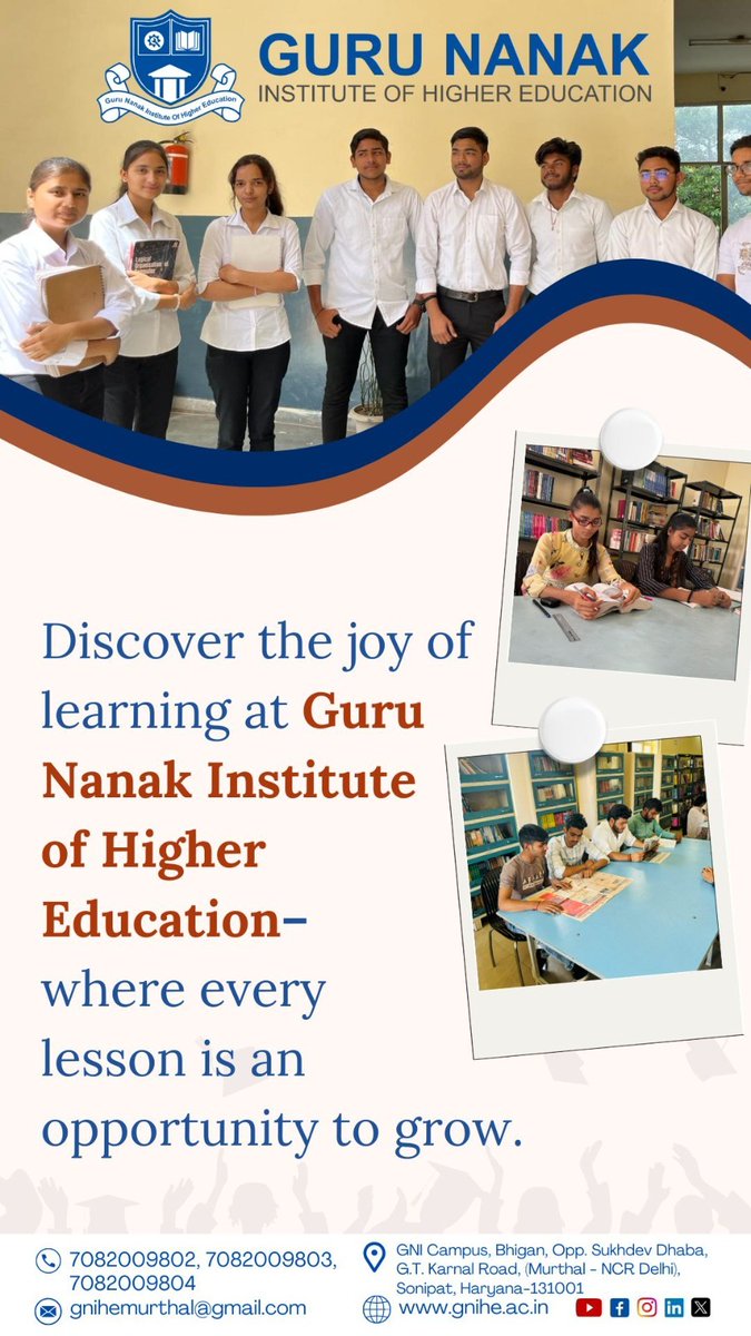 Discover the joy of learning at Guru Nanak Institute of Higher Education – where every lesson is an opportunity to grow.

#college #Highereducation #admissionsopen