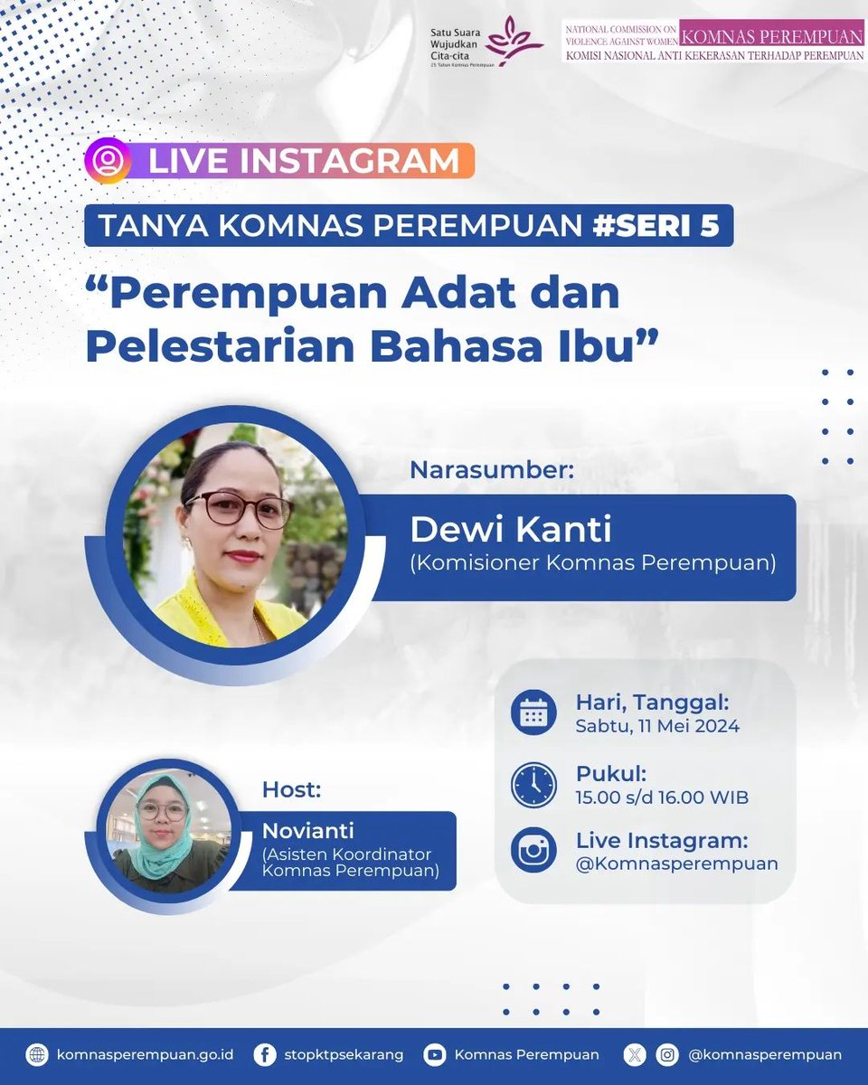 agama_nusantara's tweet photo. #Repost @komnasperempuan
——
komnasperempuan Sobat meski sempat tertunda, #TanyaKomnasPerempuan Seri 5 akan disiarkan kembali hari ini, Sabtu, 11 Mei 2024! Stay tune pukul 15.00 s/d 16.00 WIB ya! #komnasperempuan #bahasaibu #perempuanadat #beradat View all comments
#dewikanti https://t.co/LN7AWdSsal