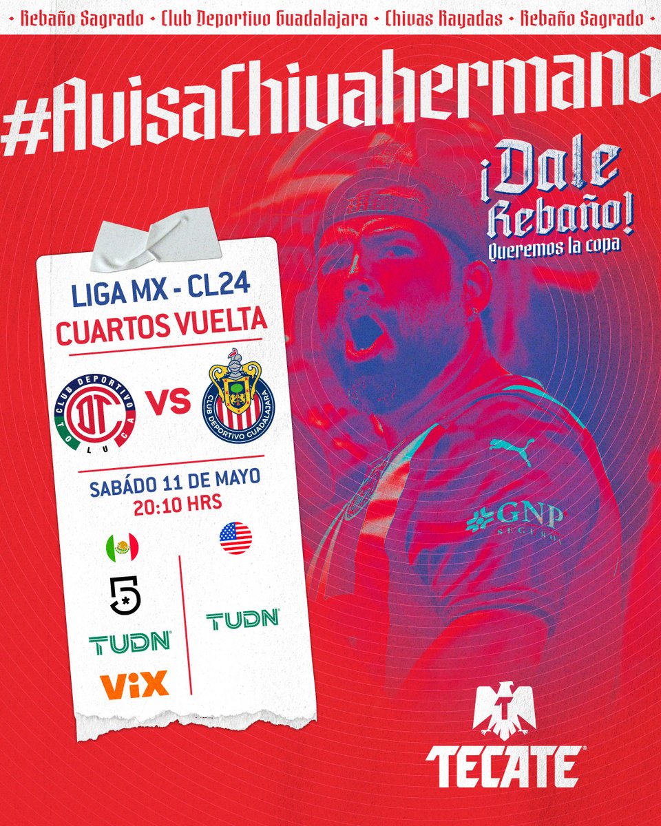 ¡Sábado de Cuartos de Final en Toluca! 🔴⚪️ #AvisaChivaHermano que podrás apoyarnos por las señales de: 🇲🇽 @MiCanal5 @TUDNMEX @VIX 🇺🇸 @TUDNUSA