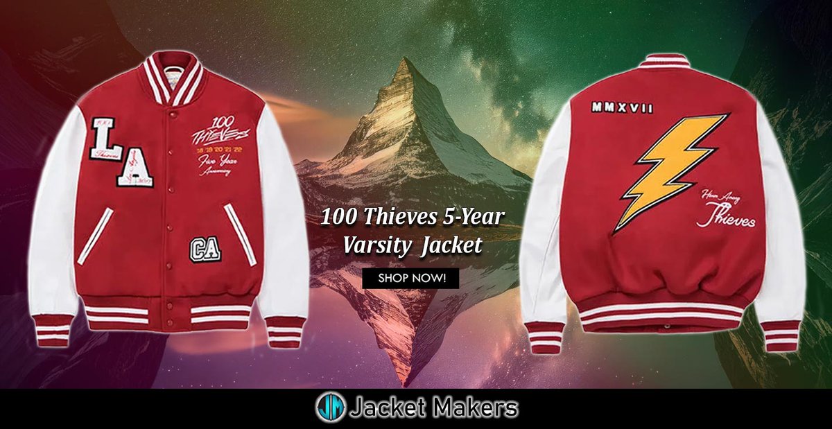 #Varsity Red/White #100tThieves Wool/Leather #5YearAnniversary Letterman #Jacket. jacketmakers.com/product/thieve… #Mens #Women #OOTD #Style #Fashion #Outfits #Costume #Cosplay #Gifts #Jacket #100T #100Thieves #MMXVII #LAThieves #FaZeUp #sale #ShopNow