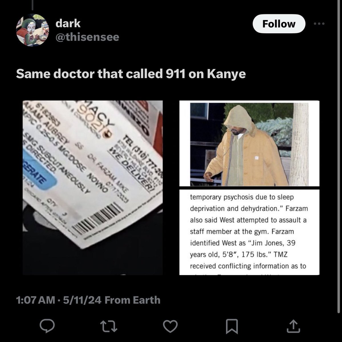 Somebody also just pointed out to me in my mentions that Drake’s doctor is the exact same one from all of that recent Kanye West controversy. Kanye later said they were trying to k1ll him. This is all getting so weird.